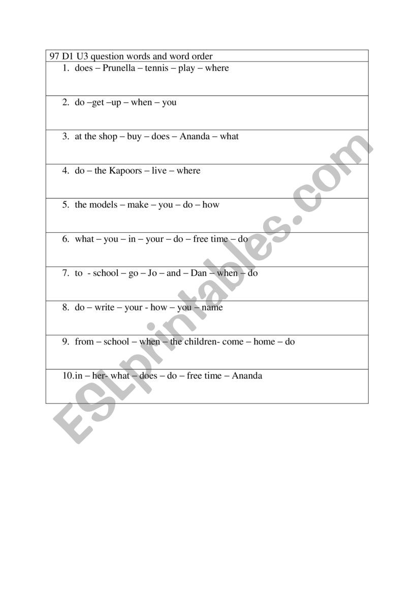 Questions with Question words worksheet