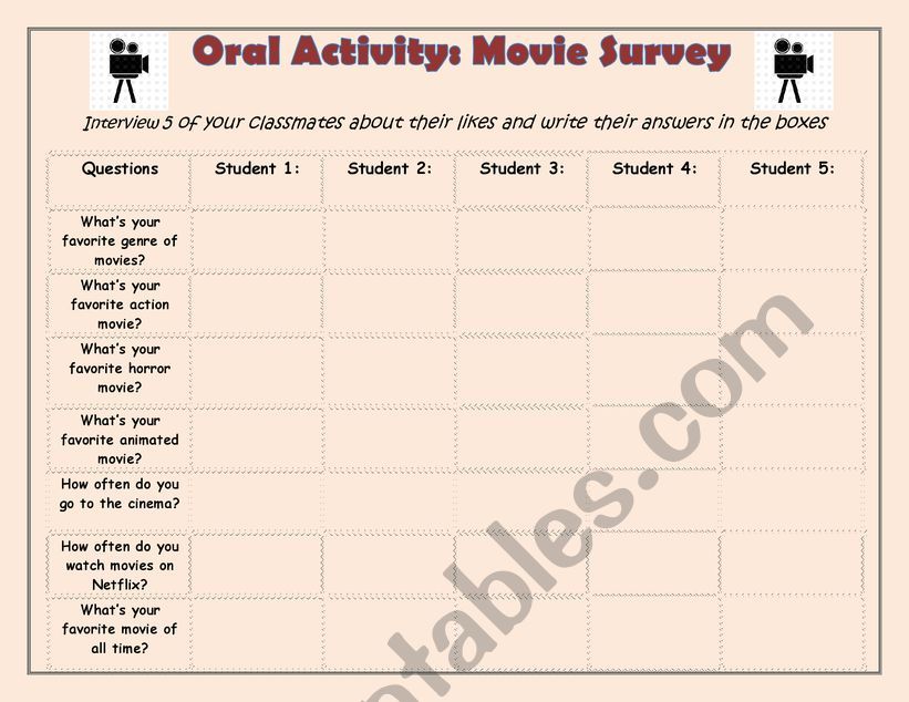 Movie survey worksheet