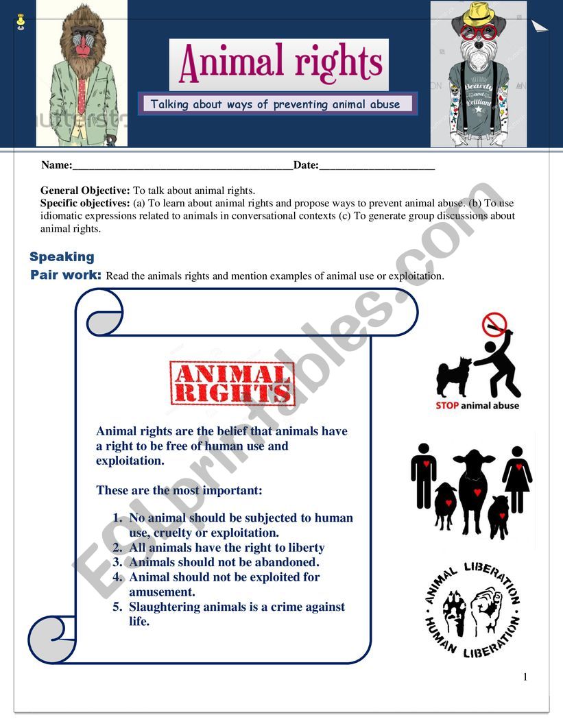 Animal rights - ESL worksheet by superteacher0712