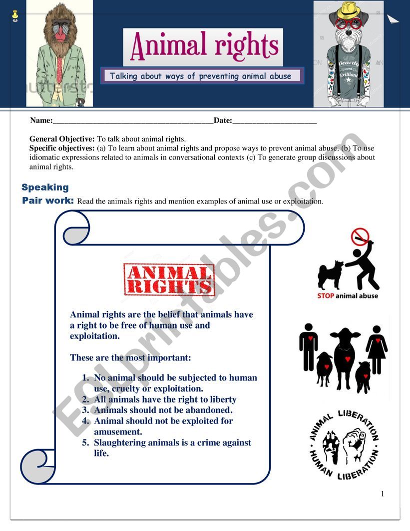 Animal rights - ESL worksheet by superteacher0712 Animal rights - ESL worksheet by superteacher0712