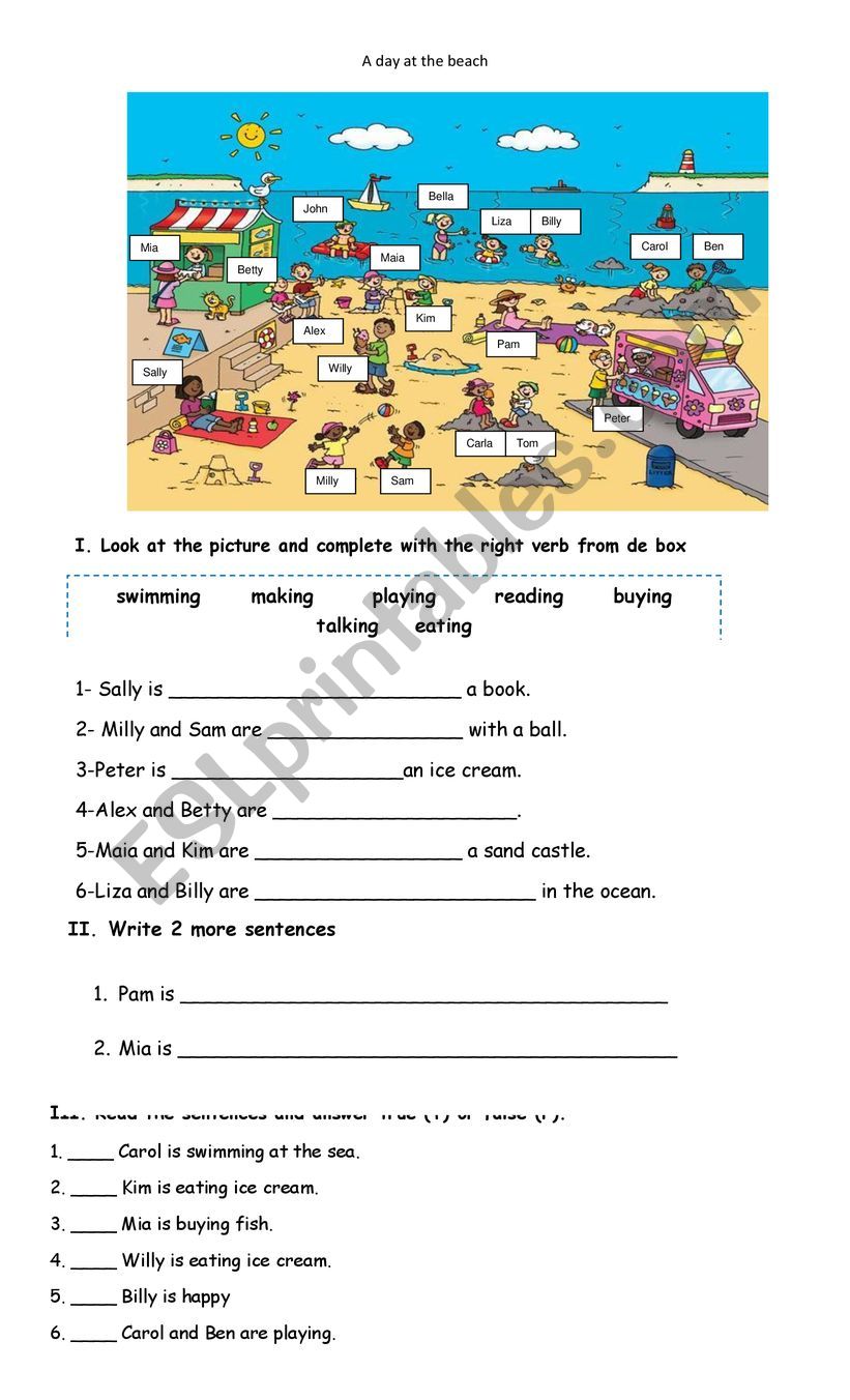 A day at the beach worksheet
