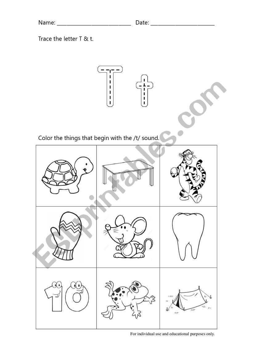 Beginning Sound - Letter T worksheet