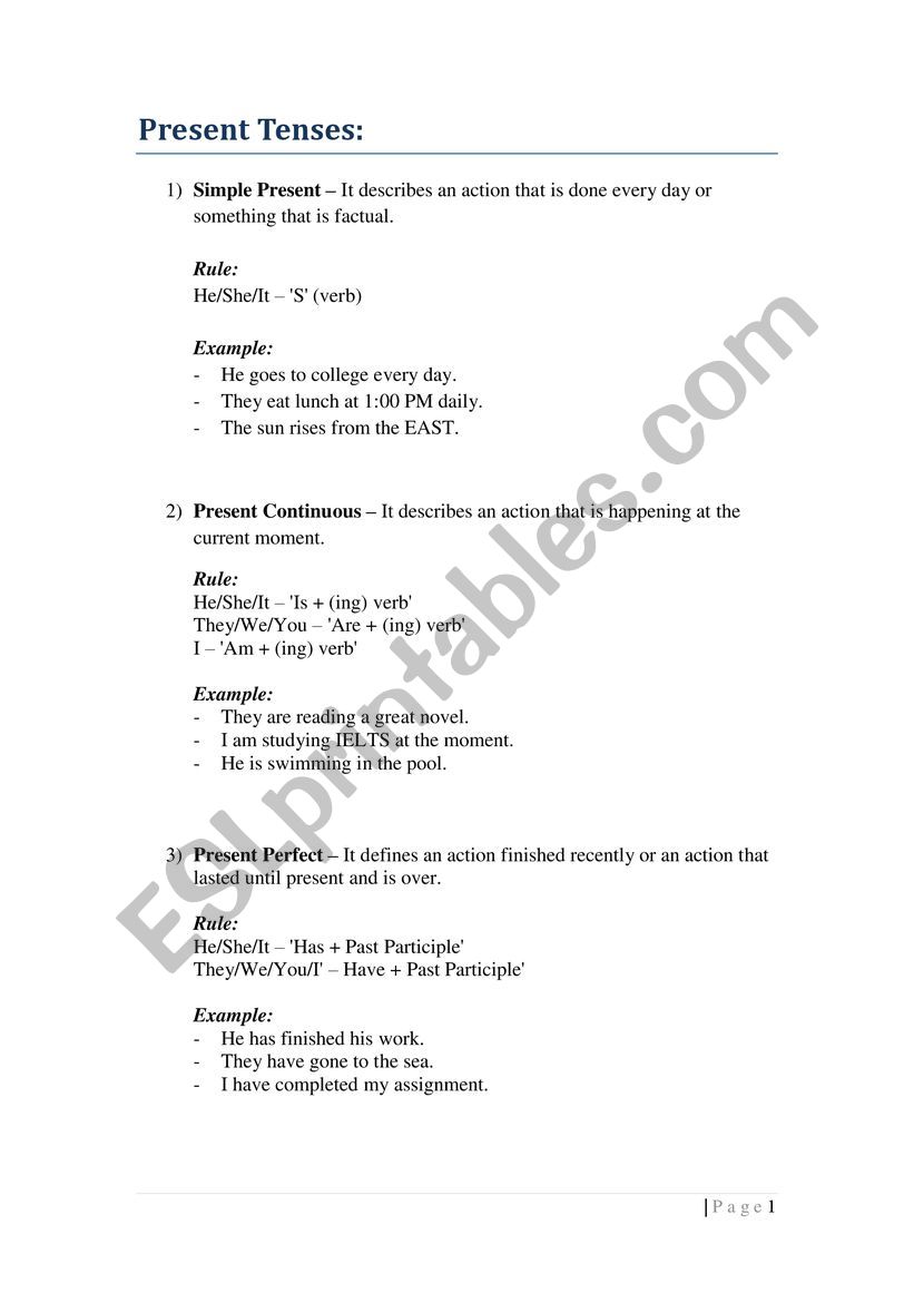 VERB TENSES worksheet