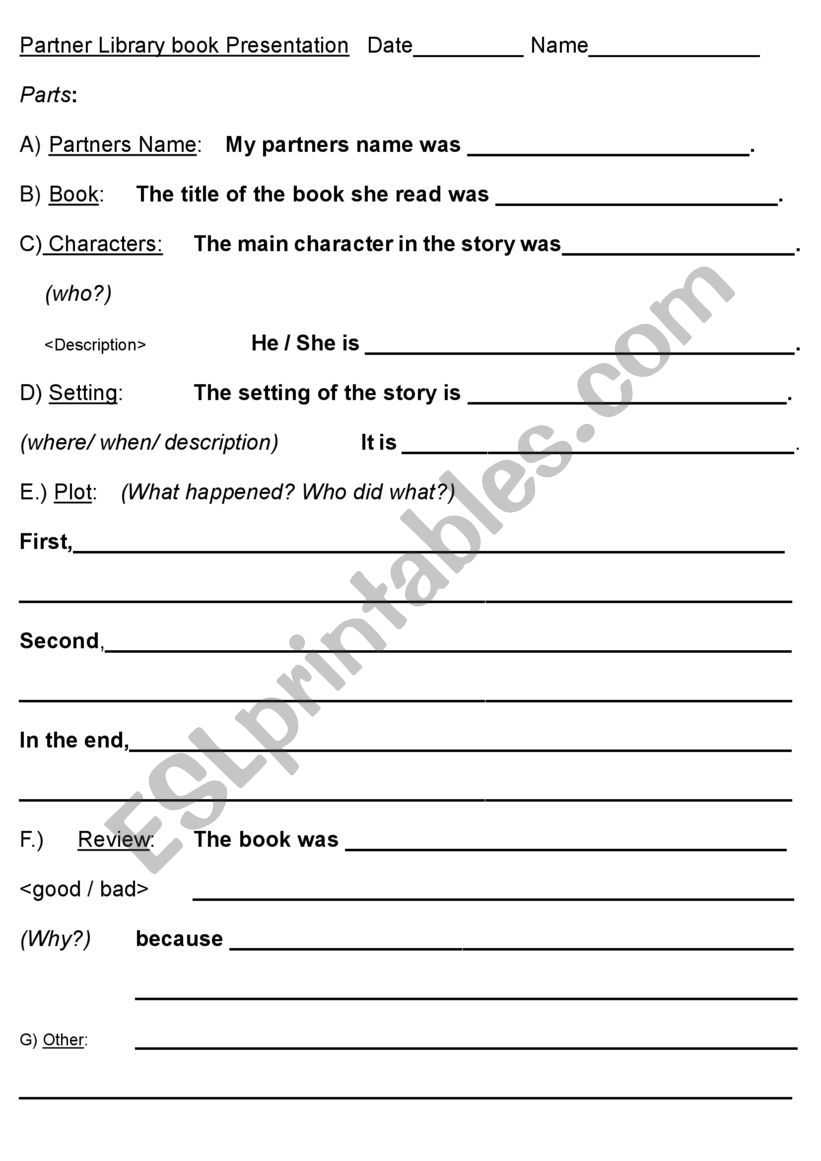 book report: pair share worksheet