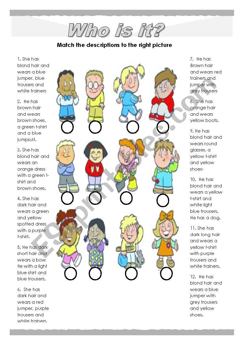 Easy description of children worksheet