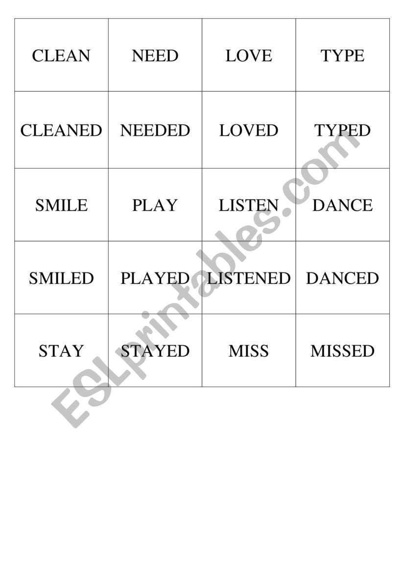 REGULAR VERBS MEMORY GAME worksheet