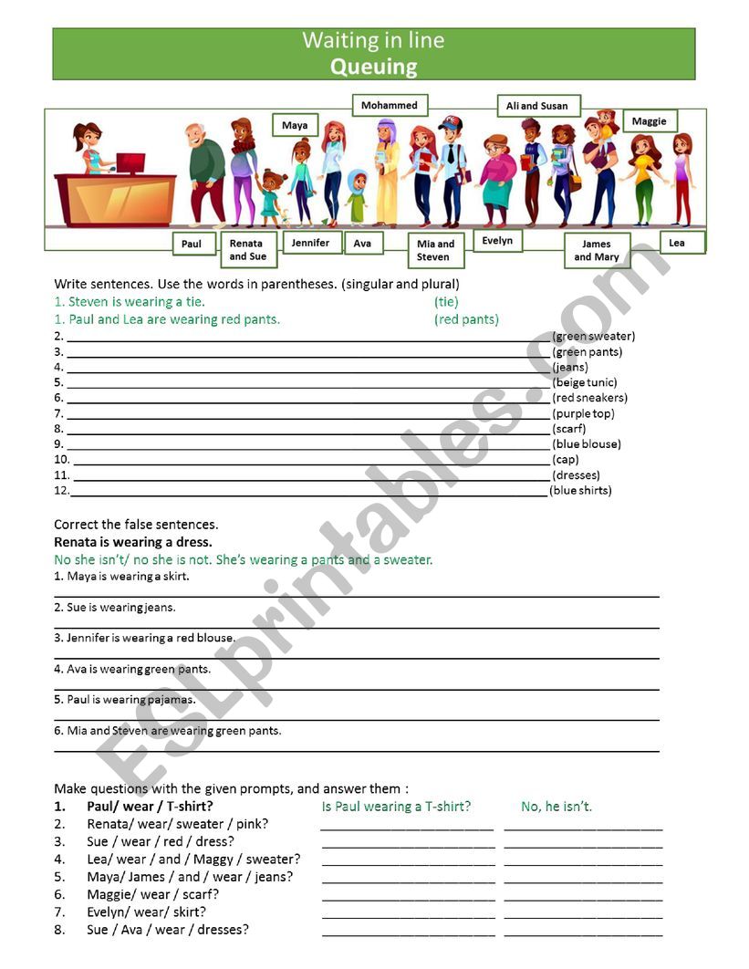 Present continuous, clothes worksheet