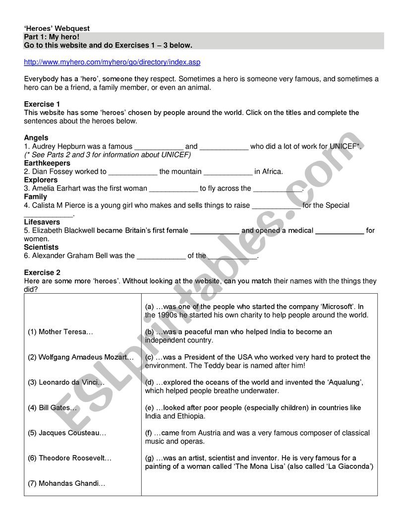 Webquest worksheet