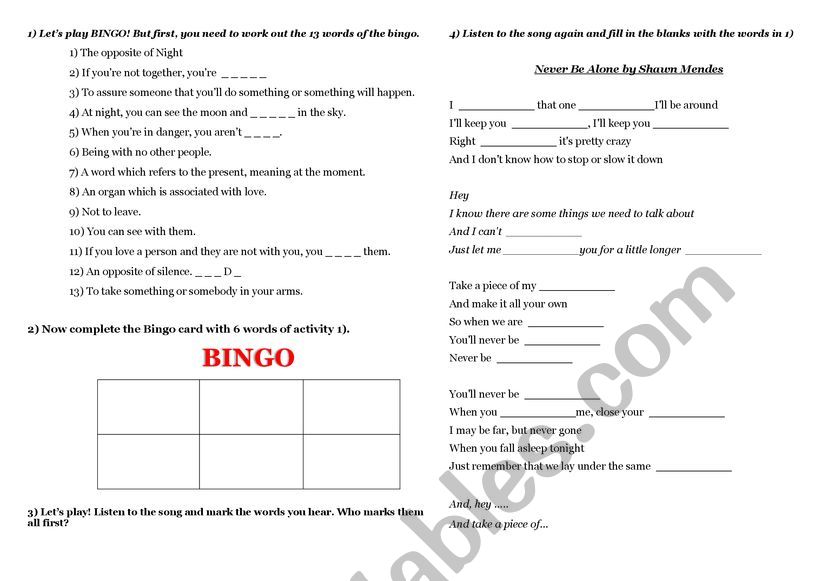 Nerve be alone worksheet