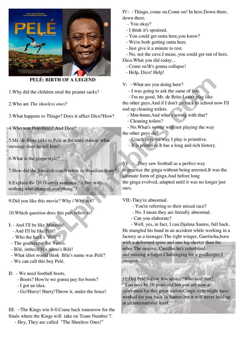 Pele :the birth of a legend worksheet