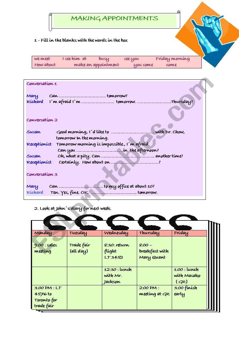 Making Appointments worksheet