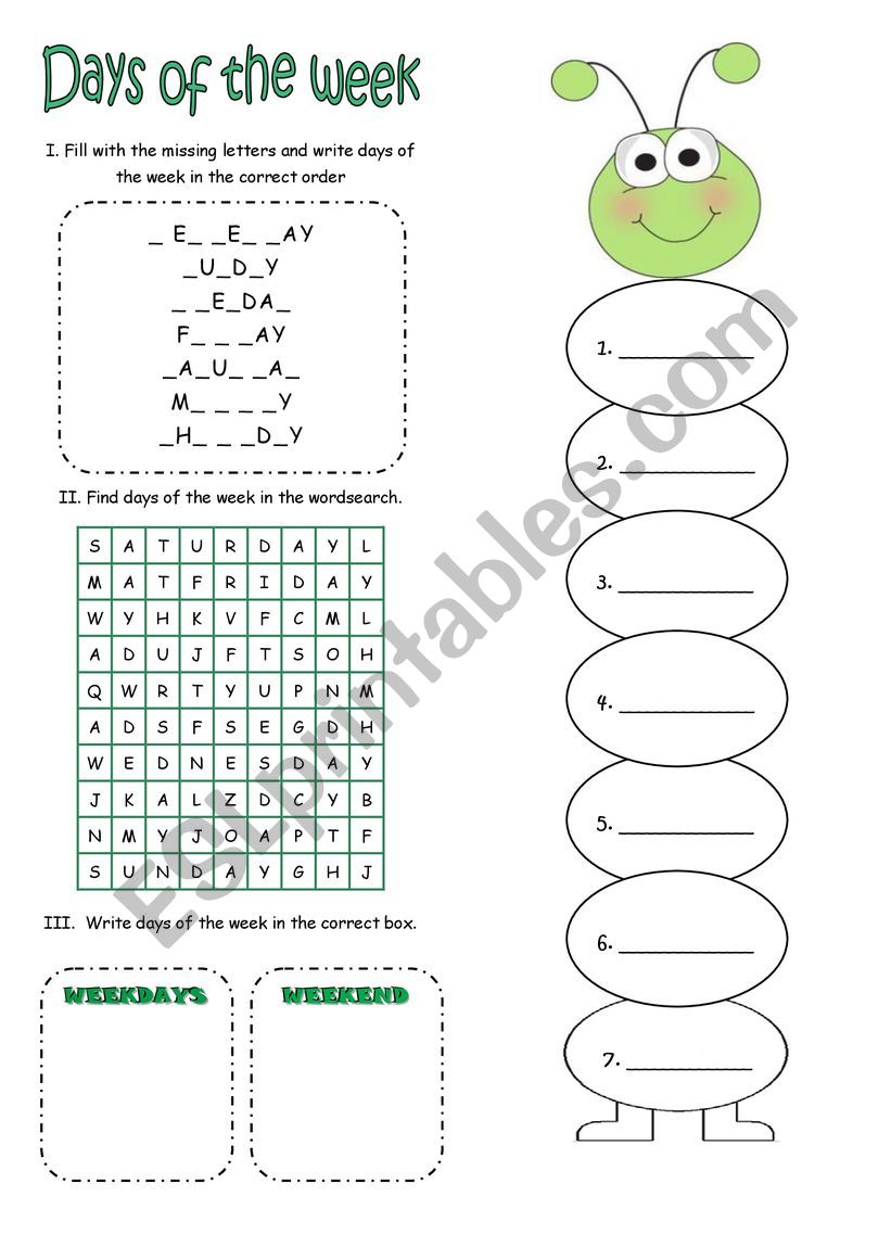 Days of the week worksheet