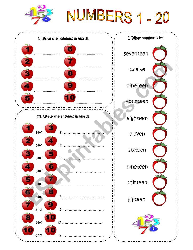 Numbers 1 - 20 worksheet