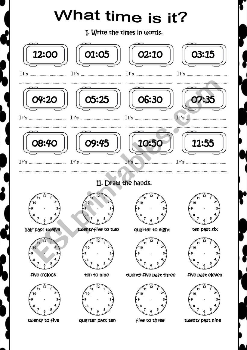 Telling the time worksheet