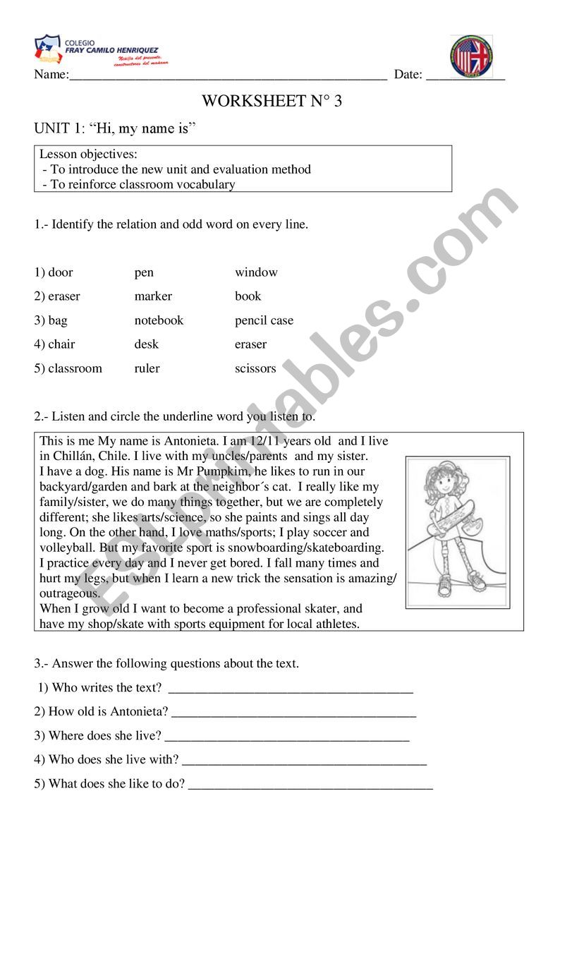 My name is Antonieta worksheet My name is Antonieta worksheet