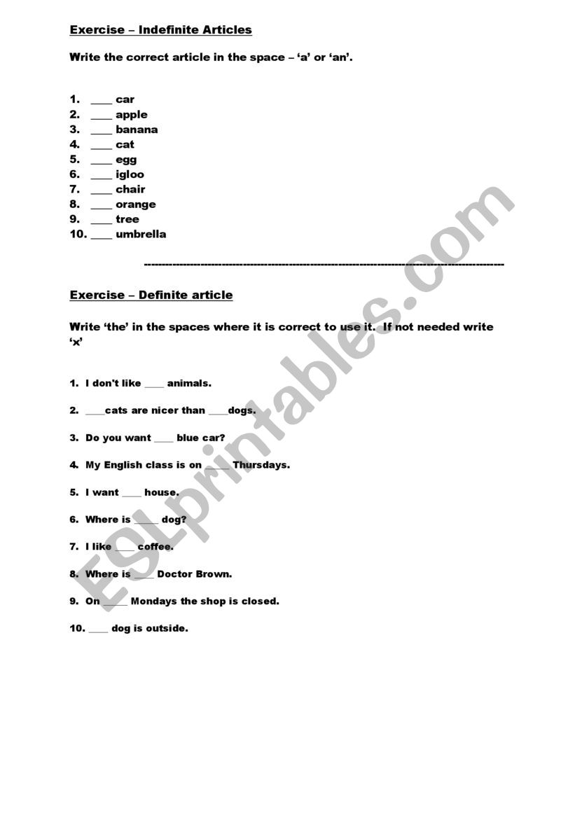 Definite and indefinite Articles