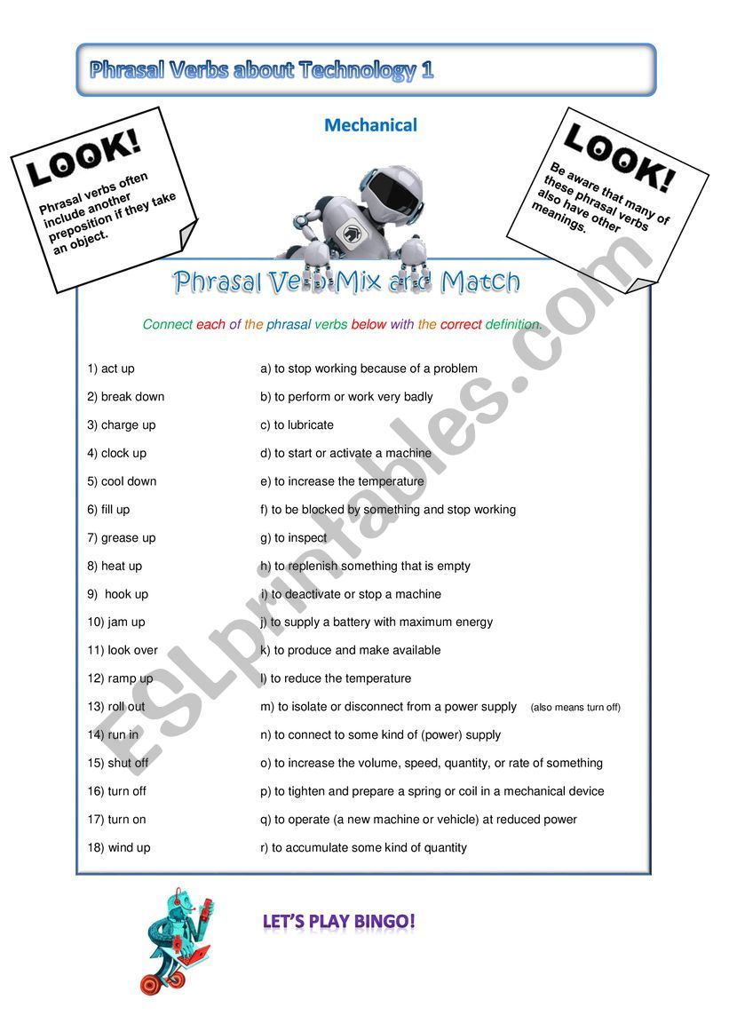 Phrasal Verbs for Technology Part 1 - Mechanical