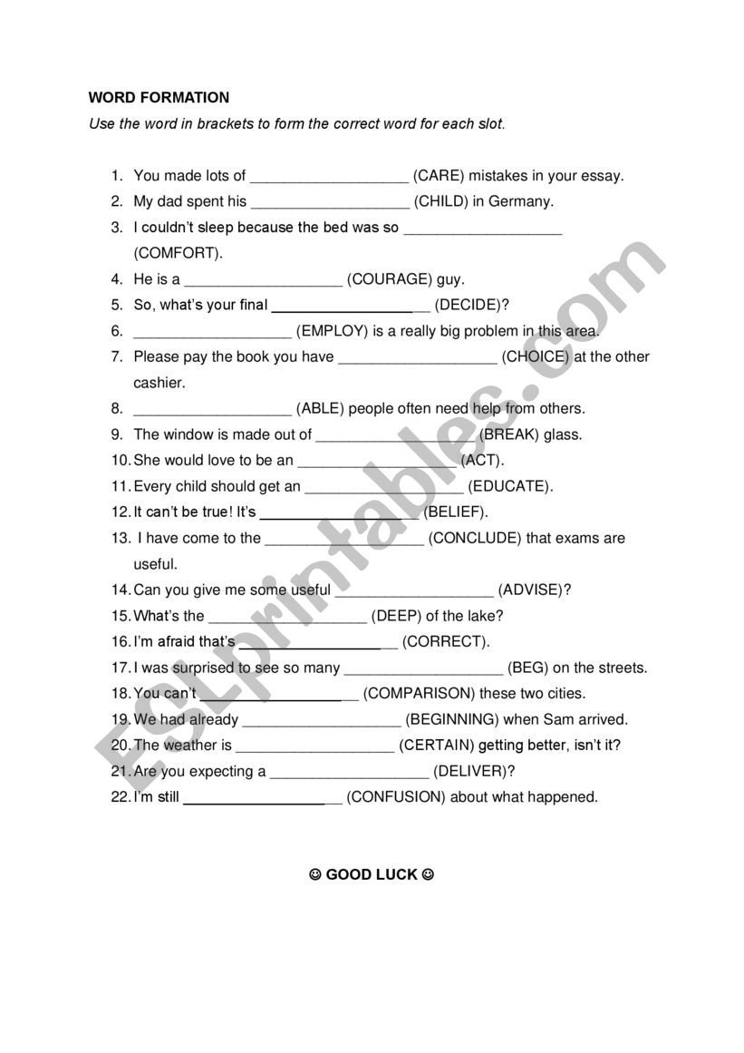 Word Formation worksheet