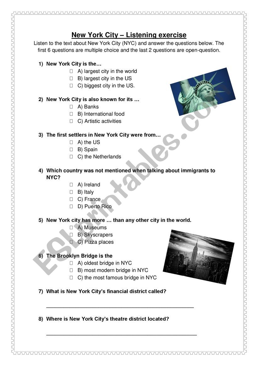 New York City - Listening task
