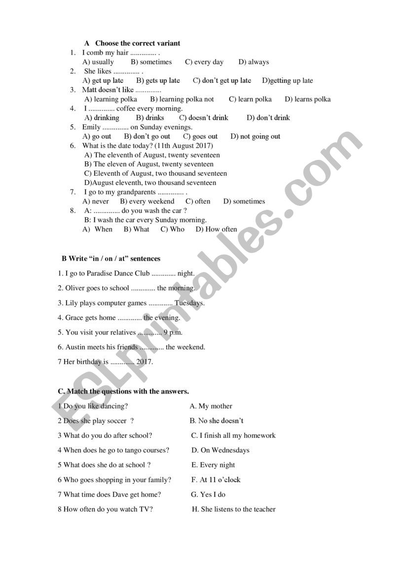 test worksheet