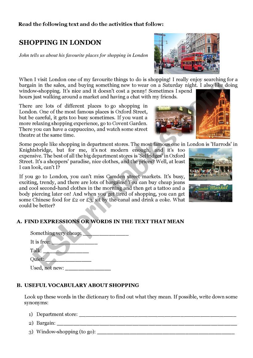 Shopping in London worksheet