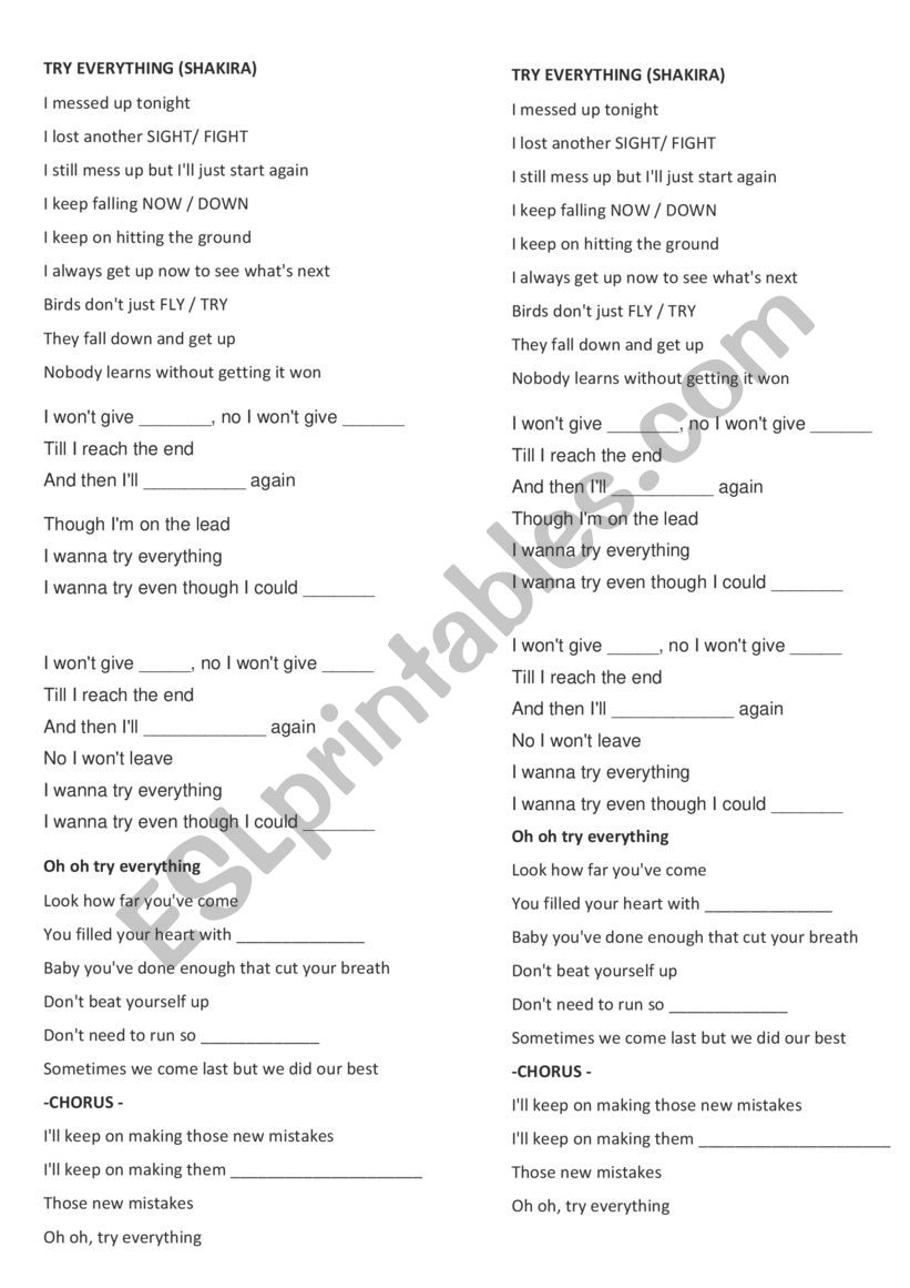 Try Everything worksheet