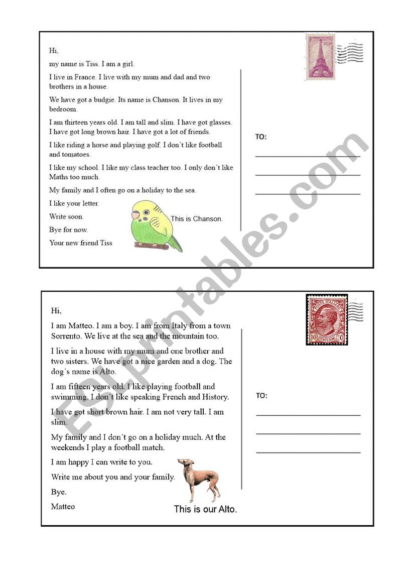 Simple postcards worksheet