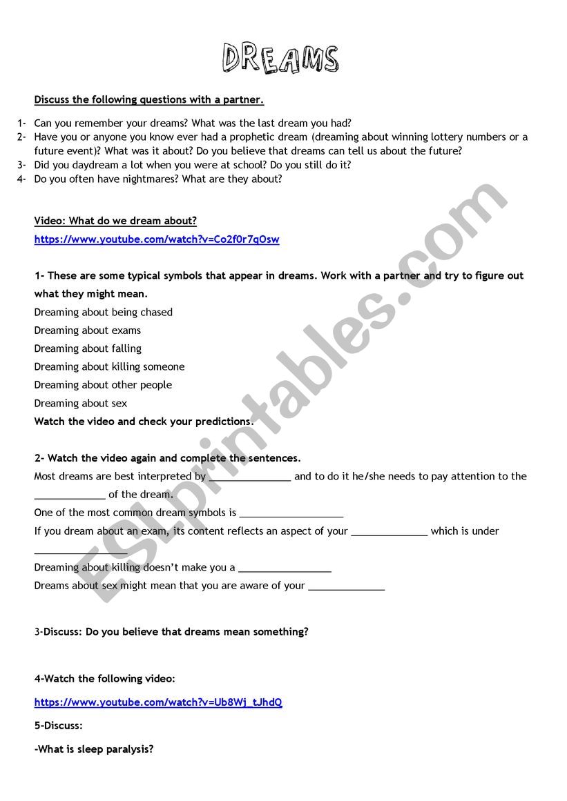 DREAMS worksheet