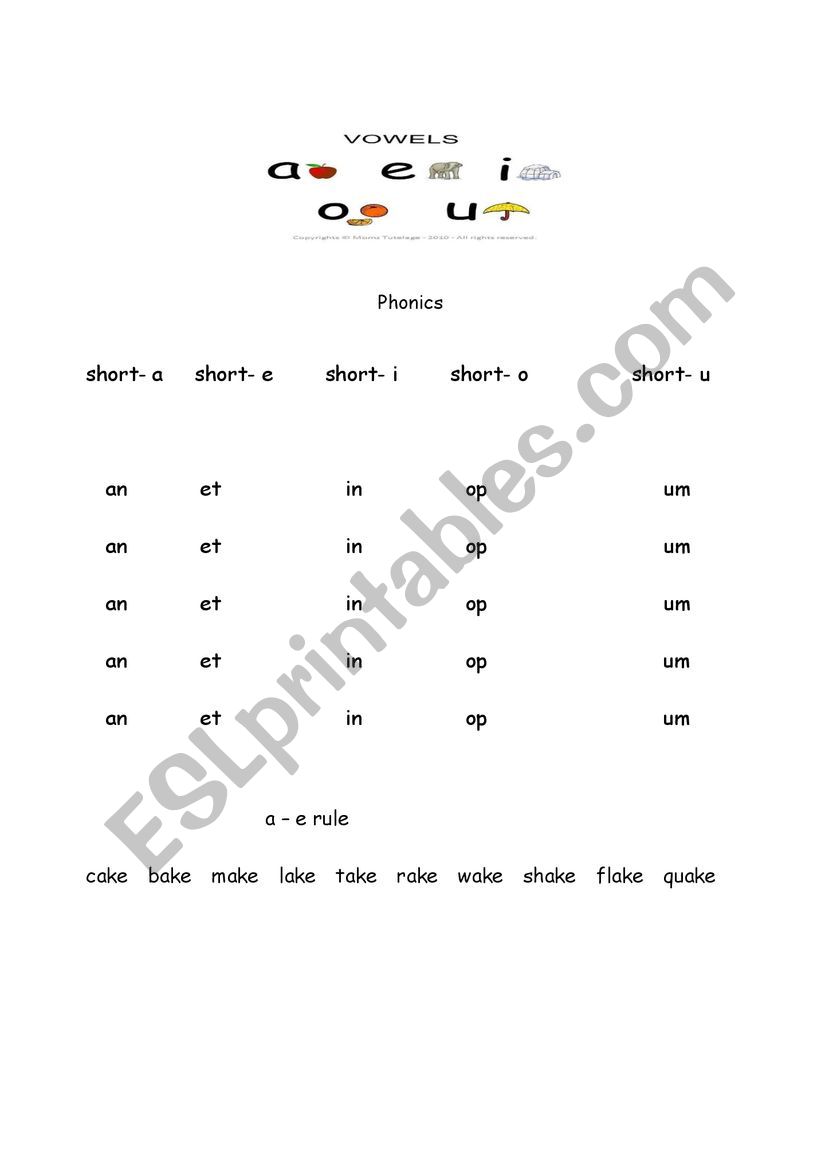 Phonics (vowels) worksheet
