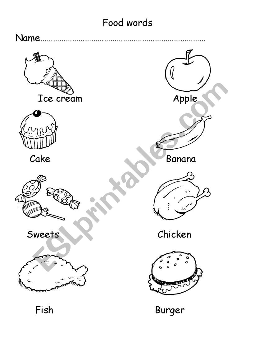 Food words worksheet