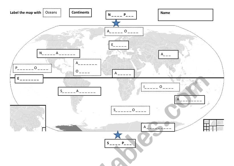 Labelling the Oceans and Continents