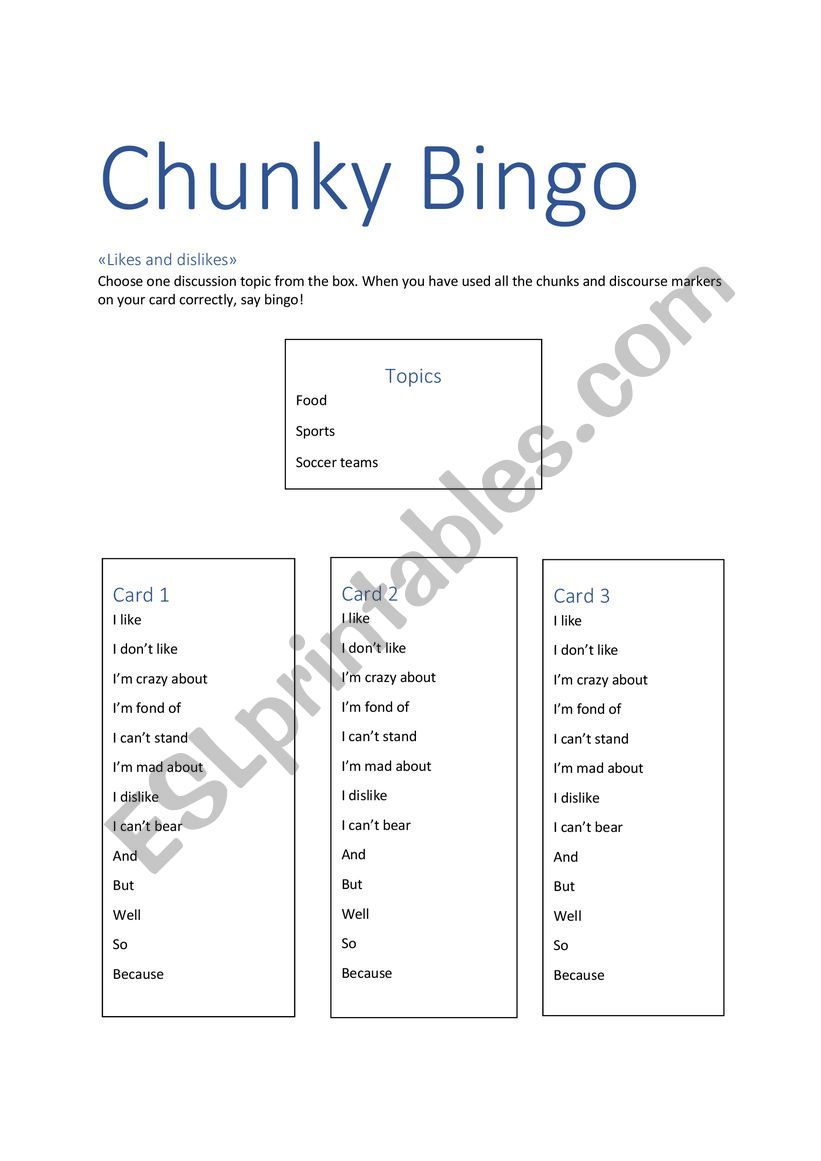 Chunky Bingo worksheet