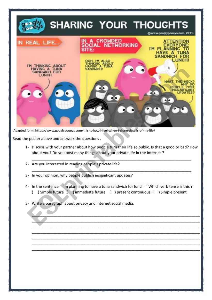 Social media and privacy  worksheet
