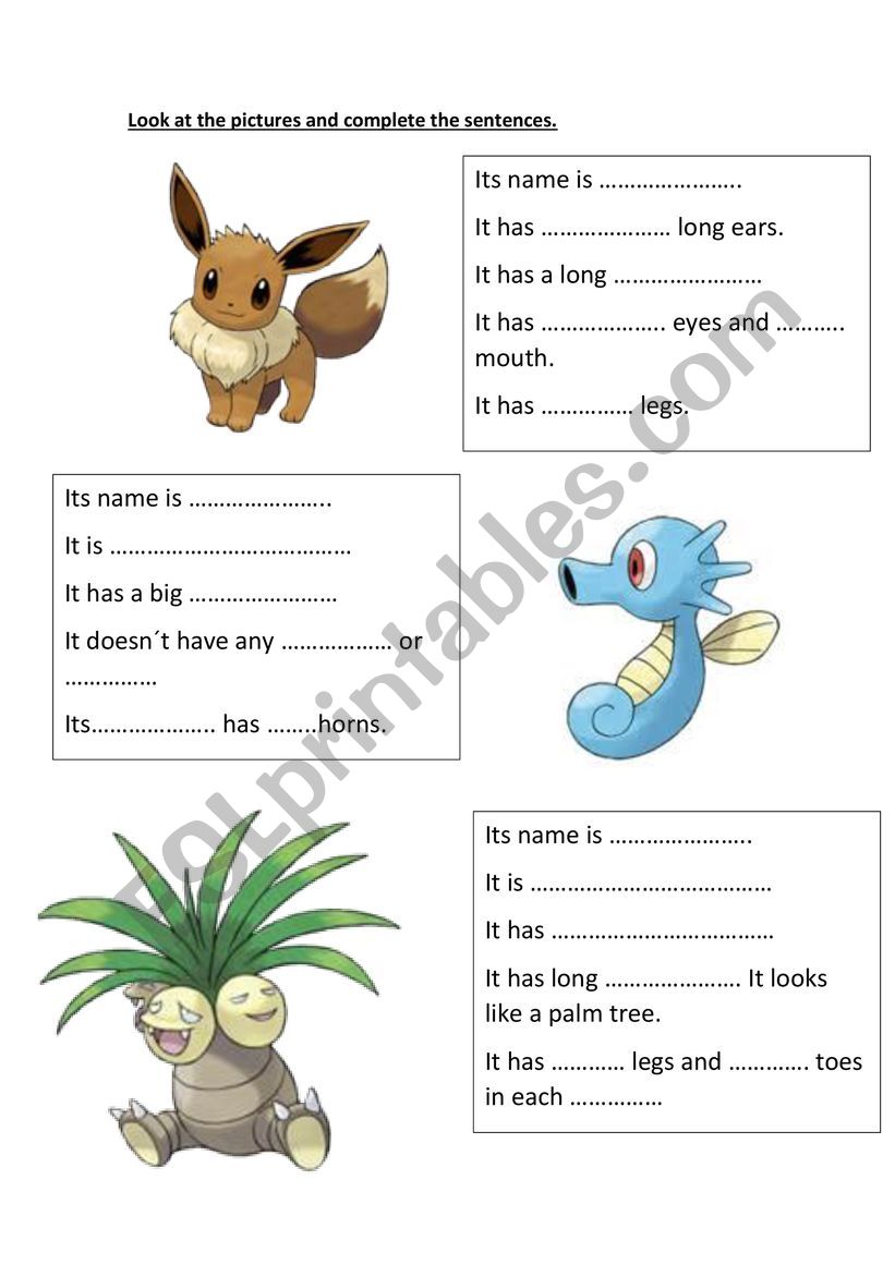 Pokemon, parts of the body and the verb have