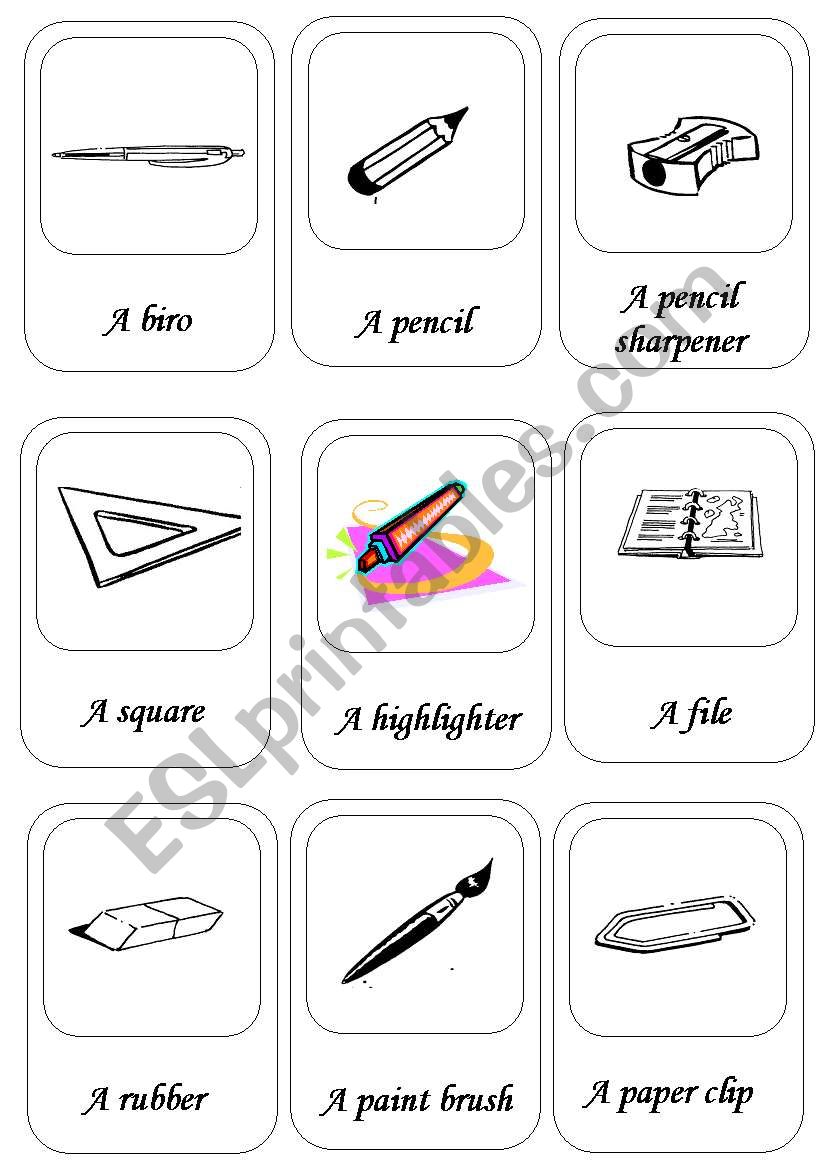 activity cards about school things