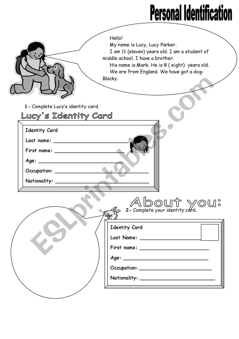 PERSONAL IDENTIFICATION worksheet