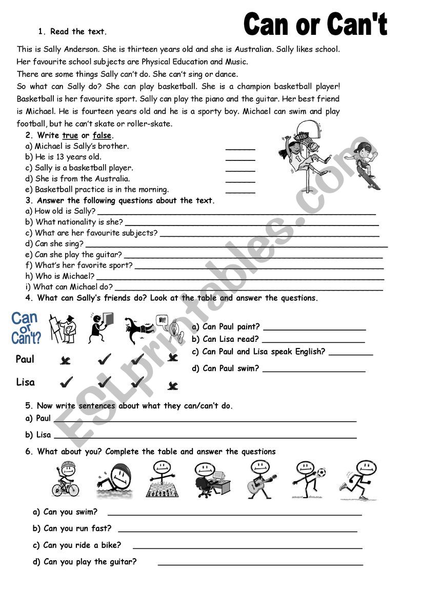 CAN OR CANT worksheet