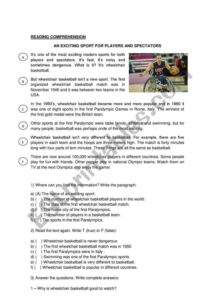 Reading Comprehension worksheet