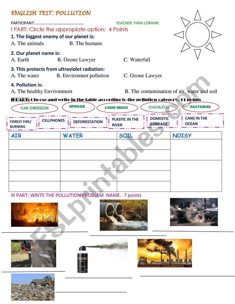 POLLUTION TEST  worksheet