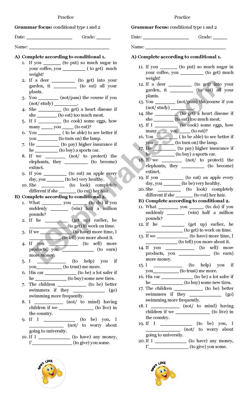 Grammar focus: conditional type 1 and 2