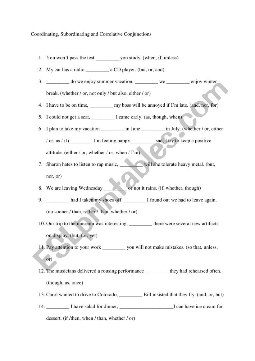 Conjunctions worksheet