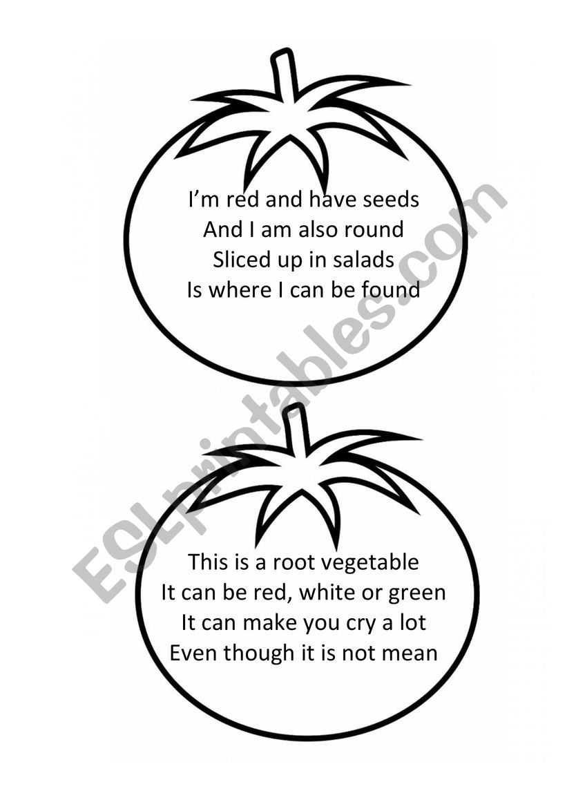 Vegetable Riddles worksheet