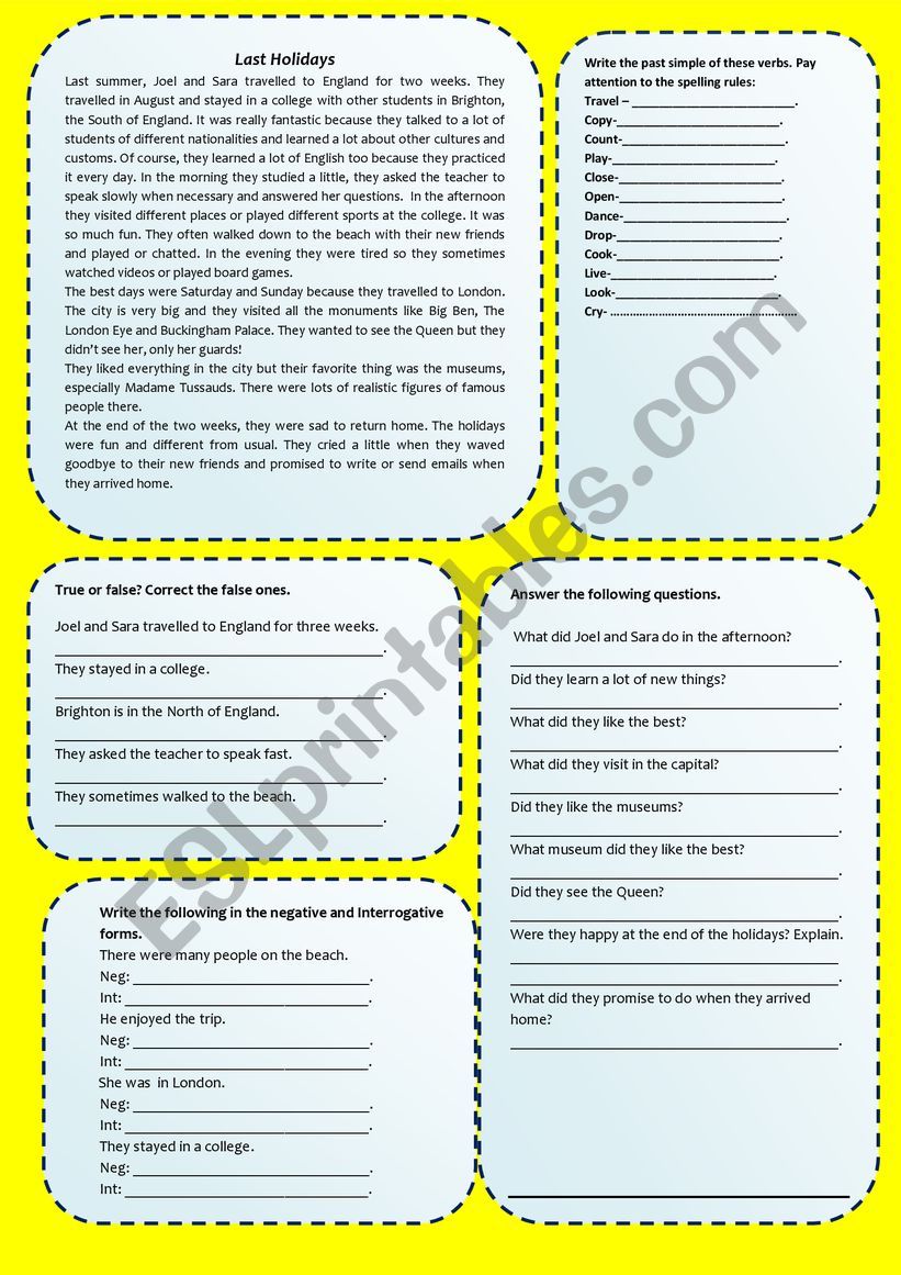 Written comprehension worksheet