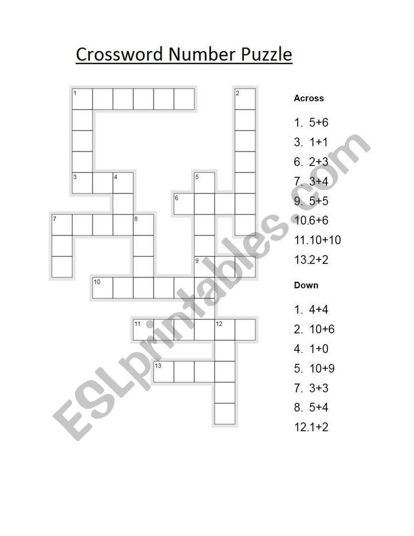 Crossword Number Puzzle worksheet
