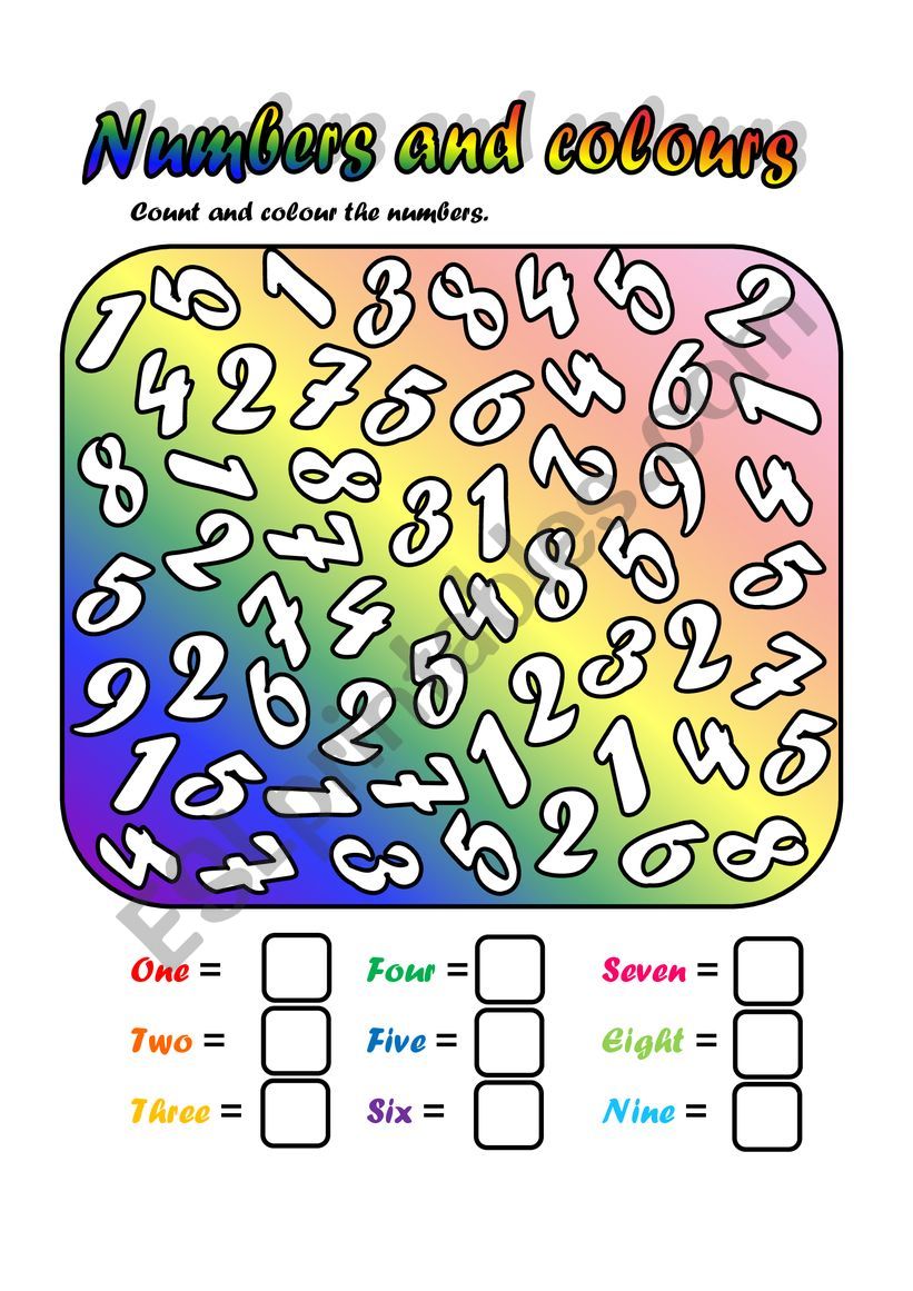 Numbers and colours esl worksheet by beanela