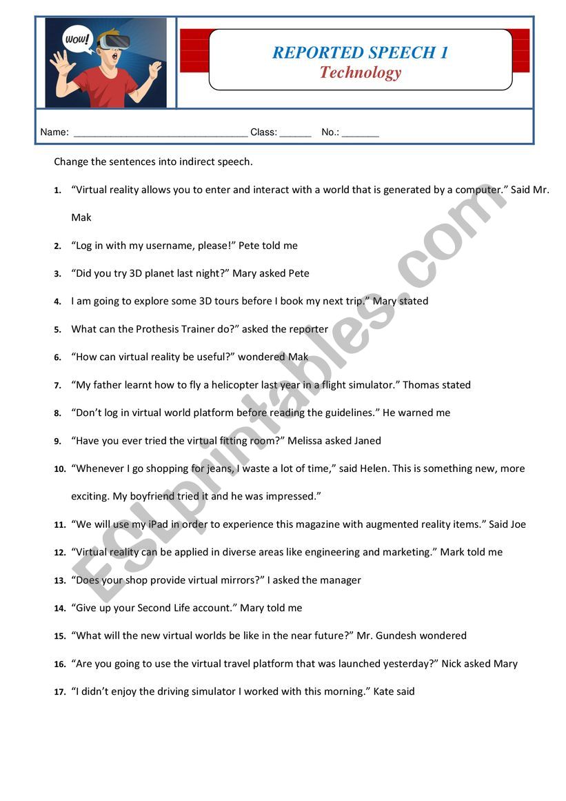 Reported Speech - Teenagers and Technology