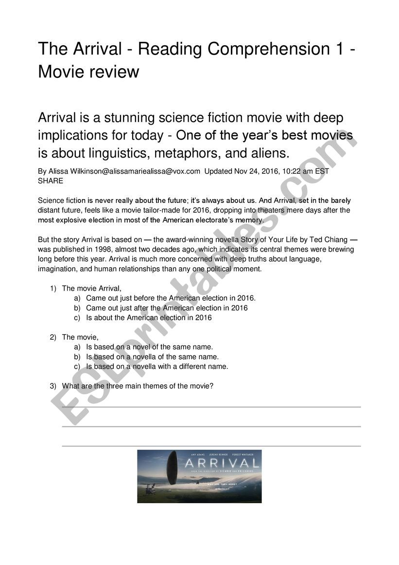 The Arrival Review worksheet