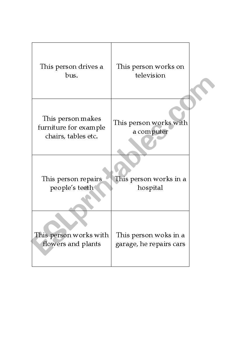 Jobs game worksheet