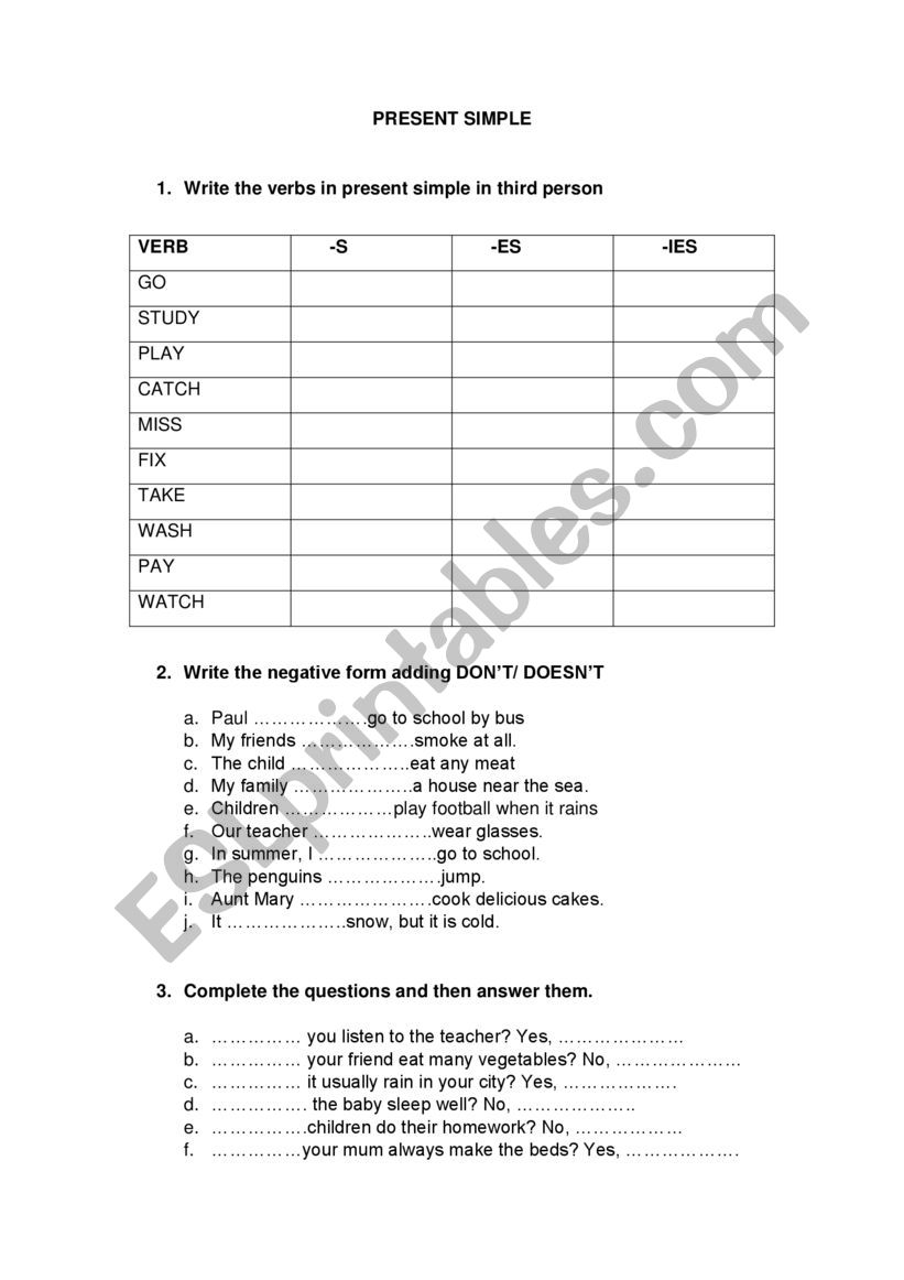 PRESENT SIMPLE  worksheet