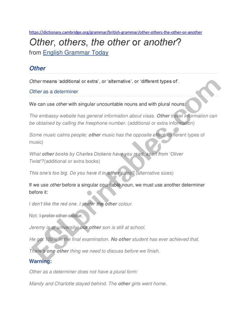 others and another worksheet